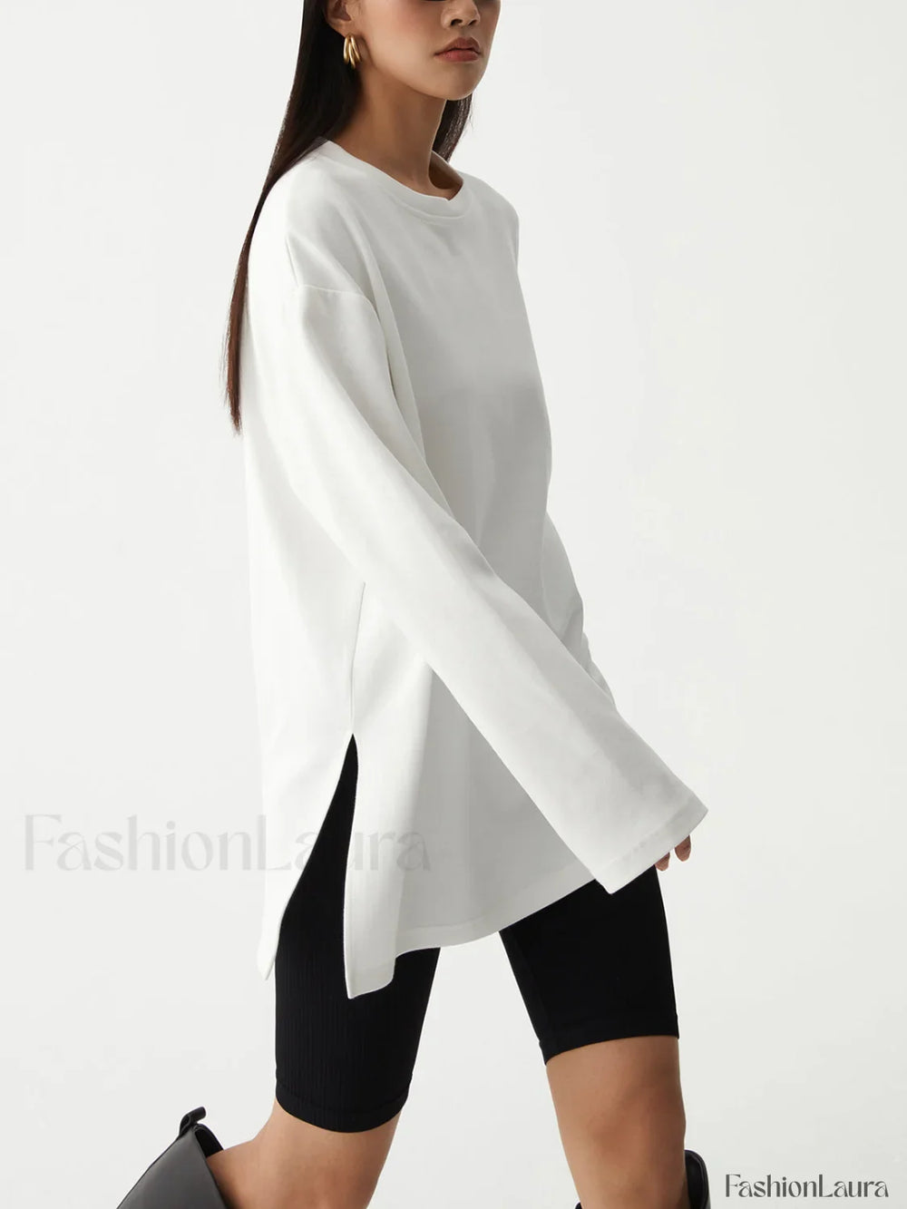 Solid Crew Graceful Neck Split Top T Shirts