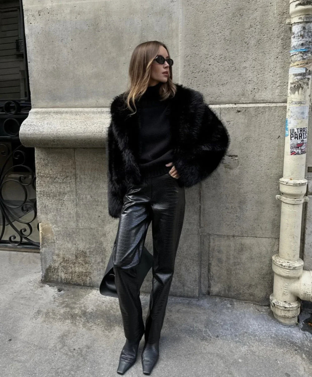 Solid Faux Graceful Fur Collar Jacket Women Faux Fur Coats