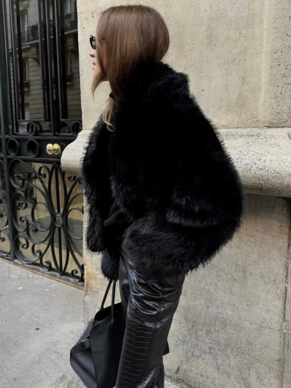 Solid Faux Graceful Fur Collar Jacket Women Faux Fur Coats