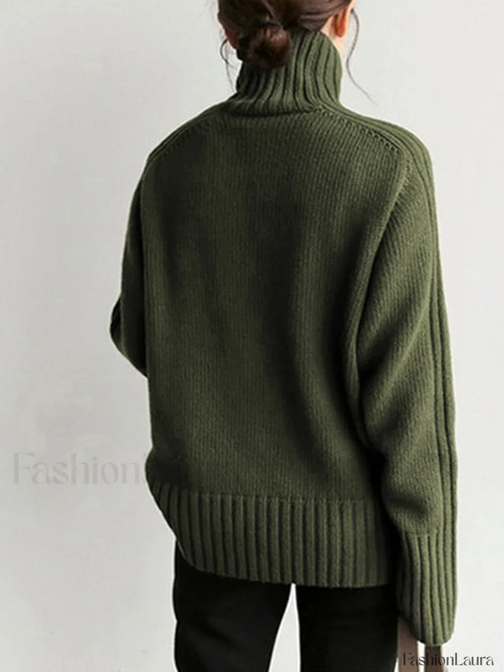 Solid High Graceful Neck Knit Sweater Sweaters L