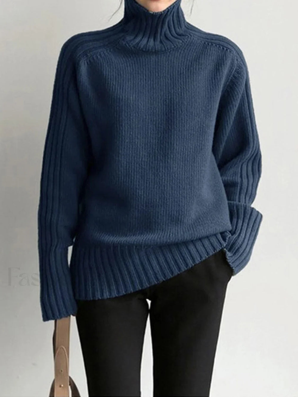 Solid High Graceful Neck Knit Sweater Sweaters L