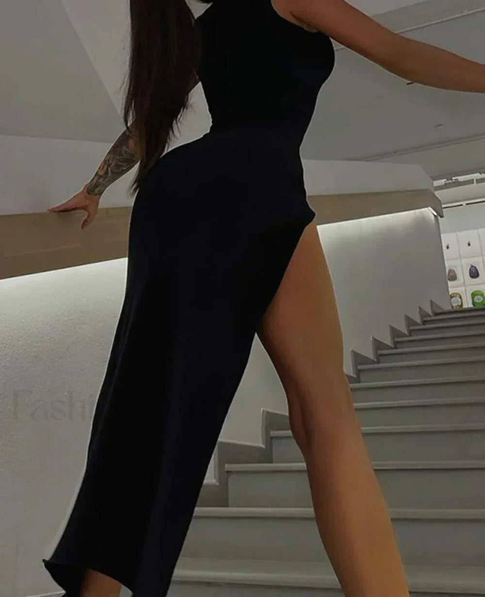 Solid High Neck Midi Dress