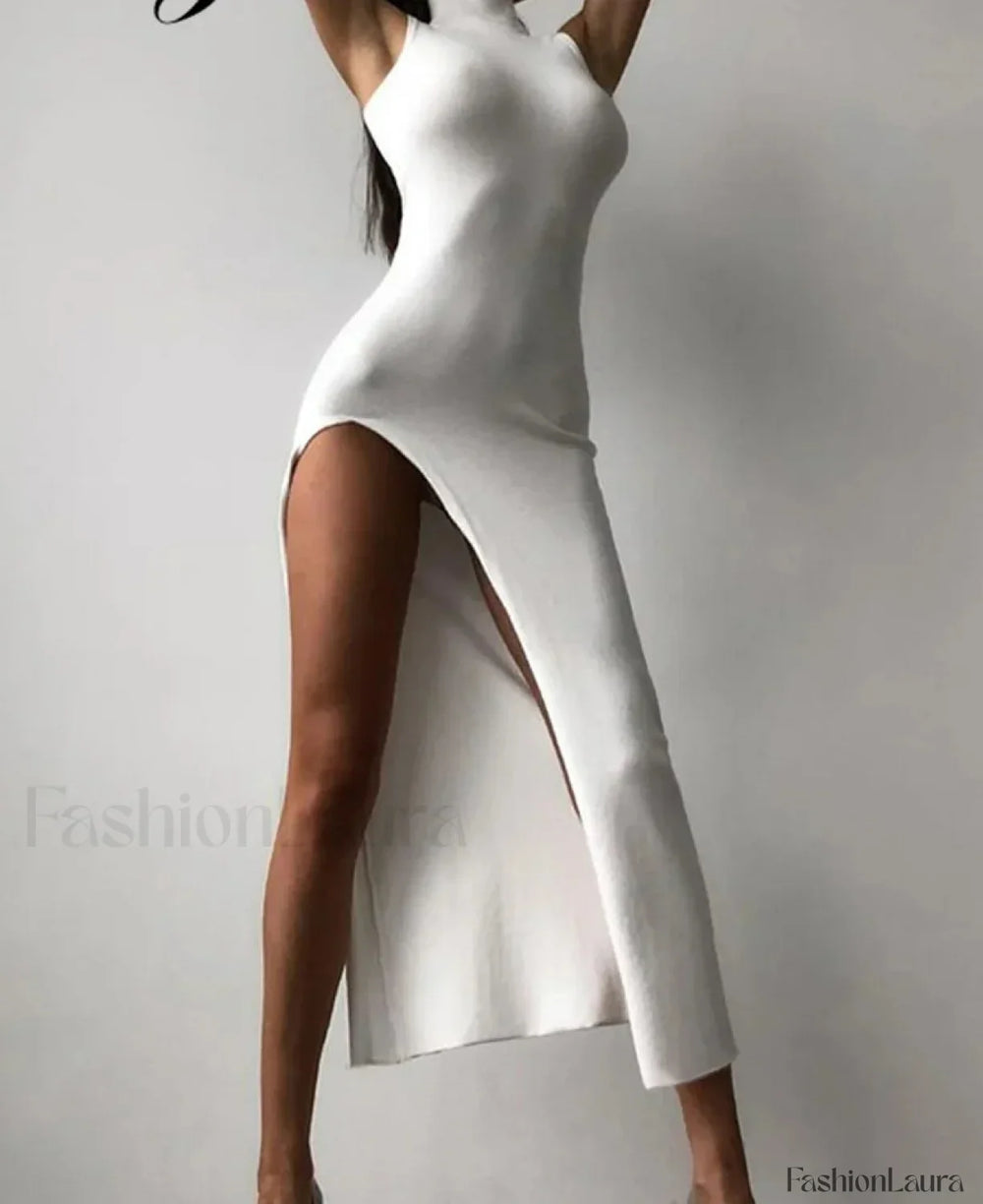 Solid High Neck Midi Dress