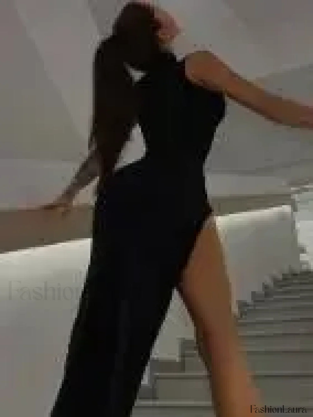 Solid High Neck Midi Dress Black / S