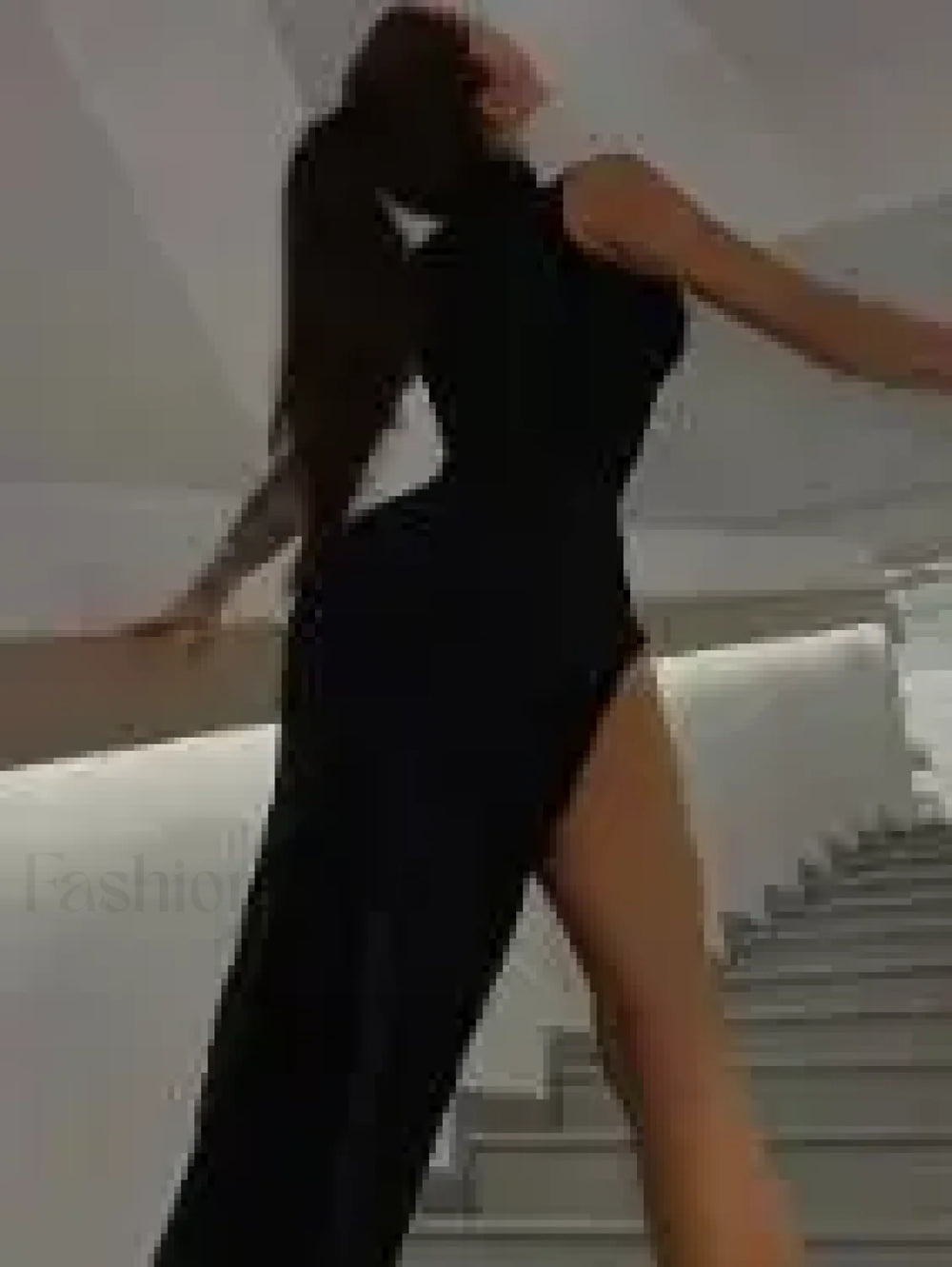 Solid High Neck Midi Dress Black / S