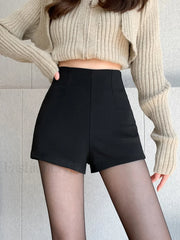 Solid High Waist Zip Shorts Shorts