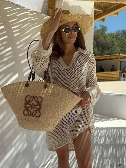 Solid Knit Hollow Out Cover Up