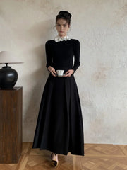 Solid Long Sleeve Floral Knit Top Knit Tops