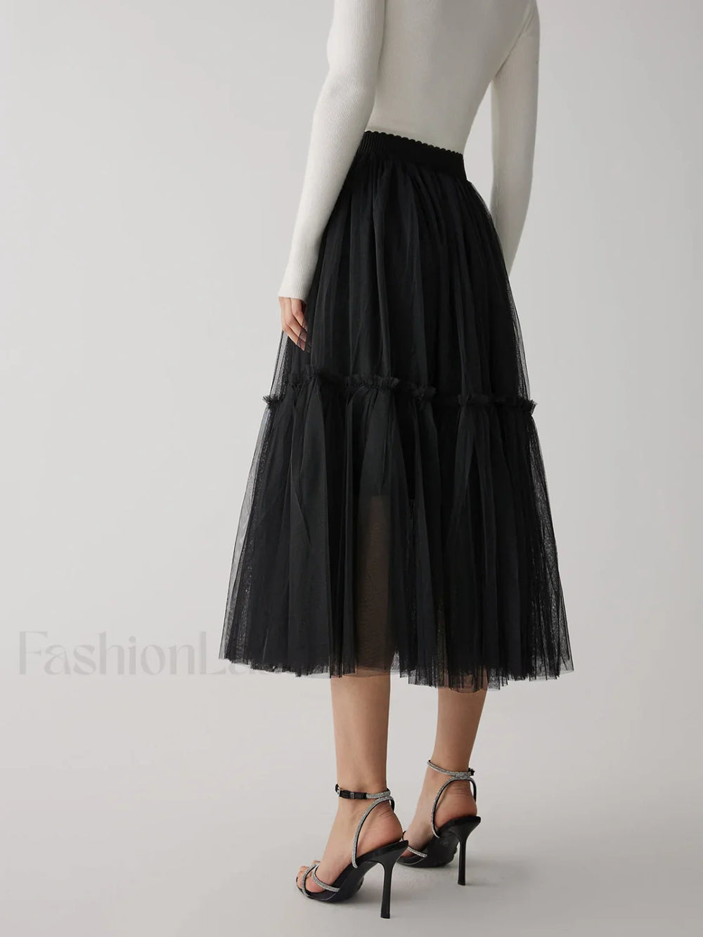Solid Mesh Graceful Midi Skirt Skirts
