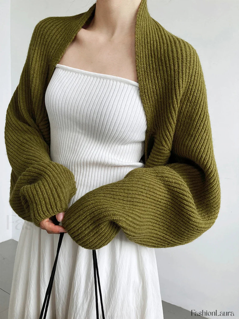 Solid Open Front Shrug Sweater Olive / XS Cardigans