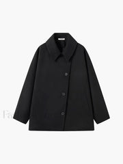 Solid Oversized Pocket Button Coat Black / XS Wool Coats