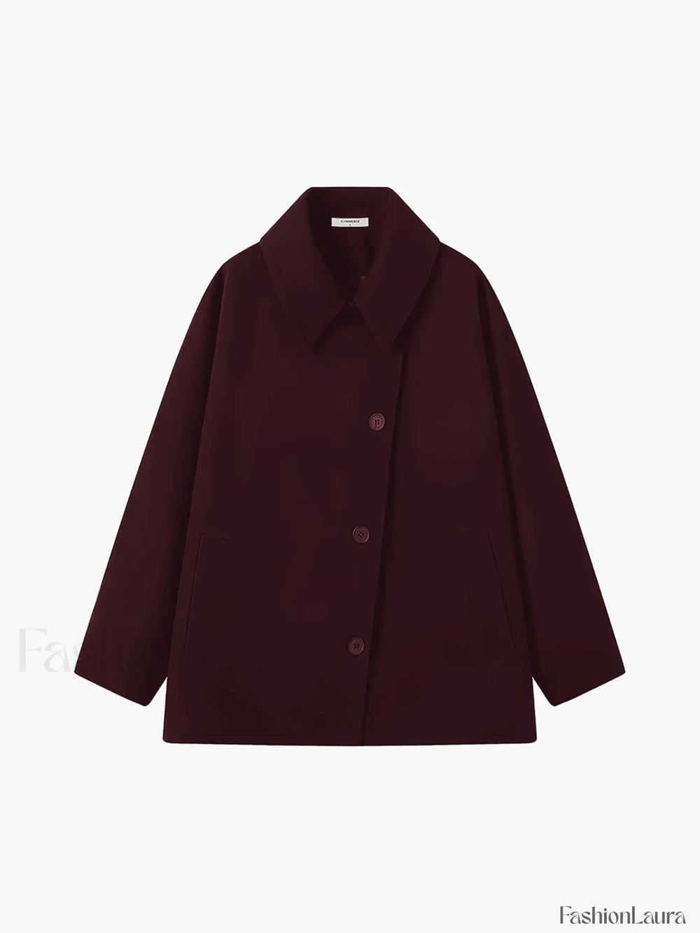 Solid Oversized Pocket Button Coat Burgundy / XS Wool Coats