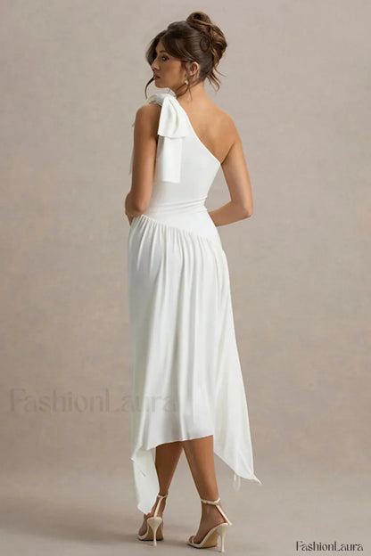 Solid Sleeveless One Shoulder Maxi Dress