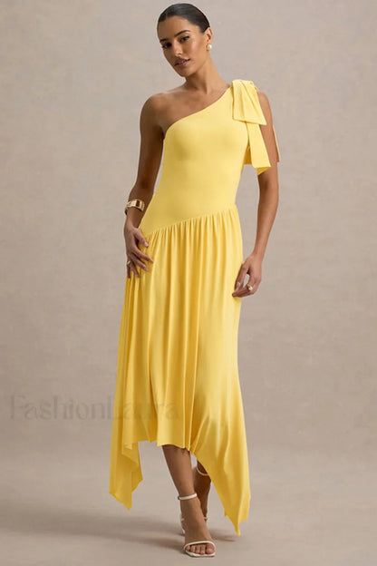 Solid Sleeveless One Shoulder Maxi Dress