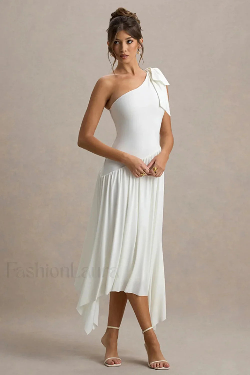 Solid Sleeveless One Shoulder Maxi Dress