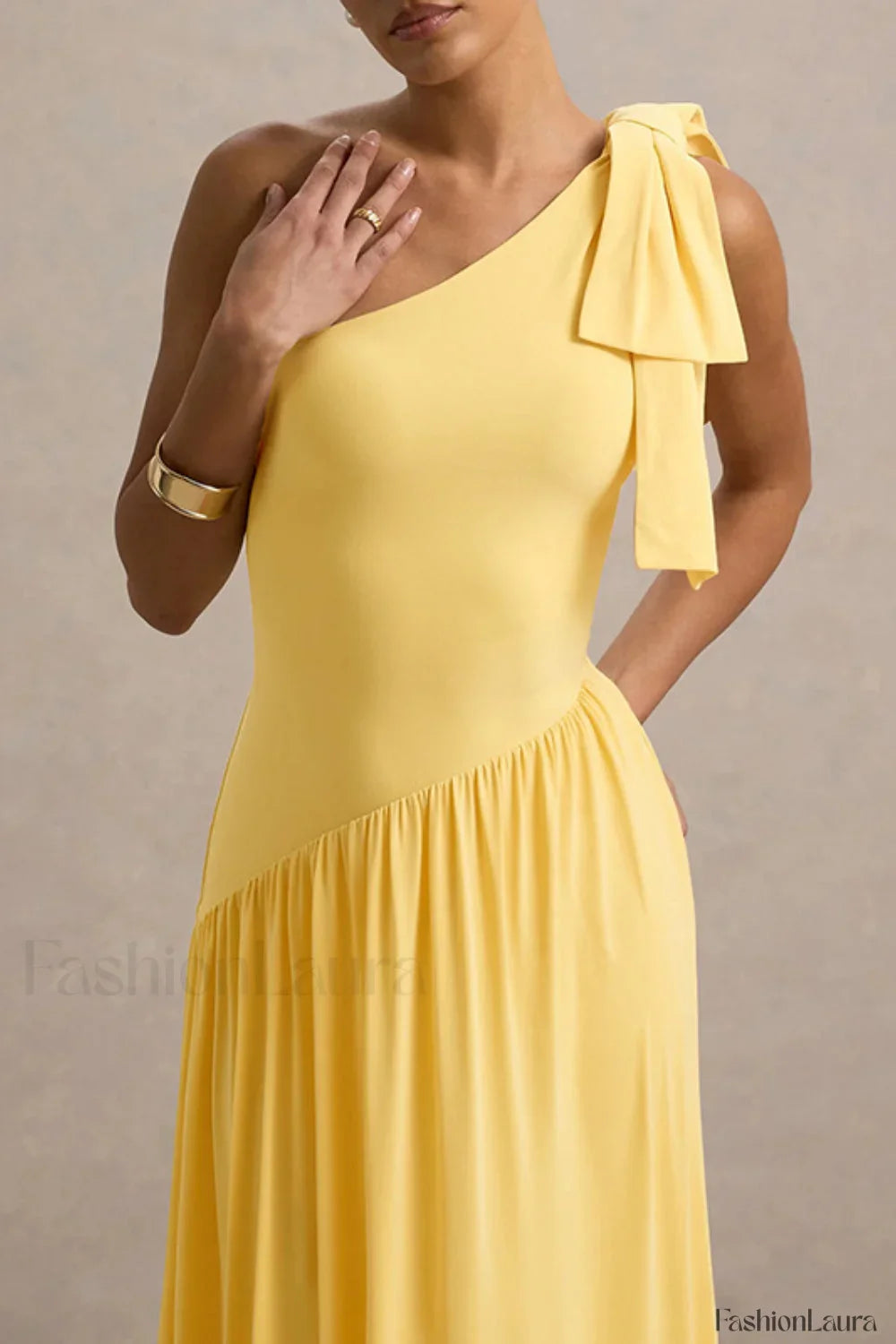 Solid Sleeveless One Shoulder Maxi Dress