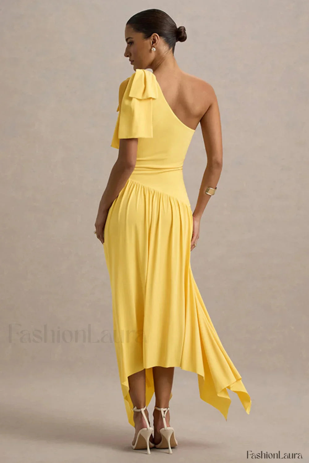 Solid Sleeveless One Shoulder Maxi Dress