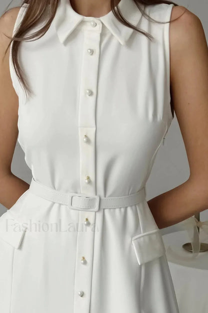 Solid Sleeveless Pearl Buckle Slim Split Maxi Dress