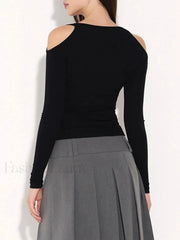 Solid Square Graceful Neck Off Shoulder Top T Shirts