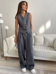 Solid Structured Graceful Suit Pants Grey / XS Pants