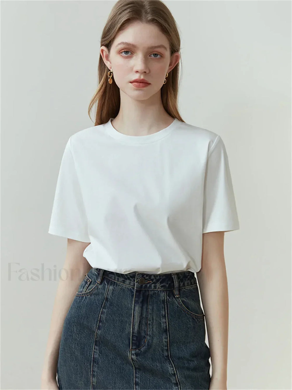 Solid White Round Neck T Shirt