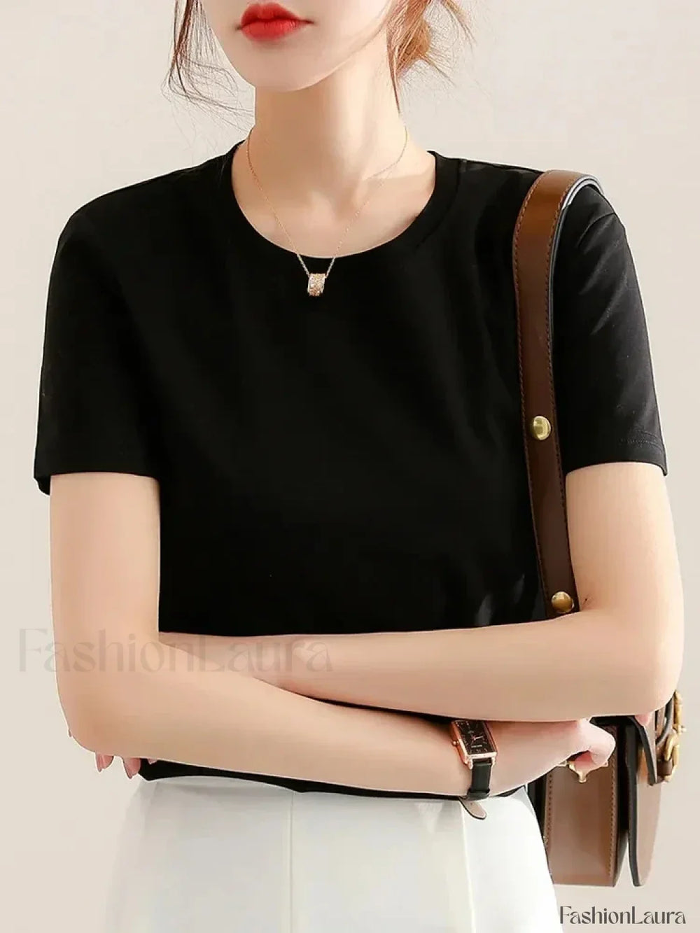 Solid White Round Neck T Shirt