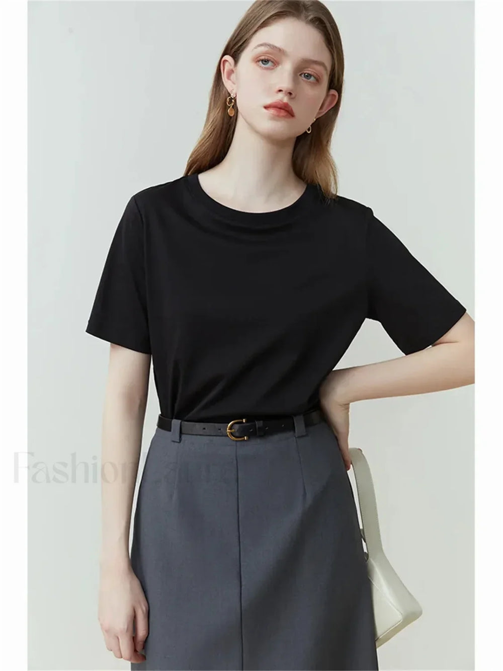 Solid White Round Neck T Shirt Black / XS