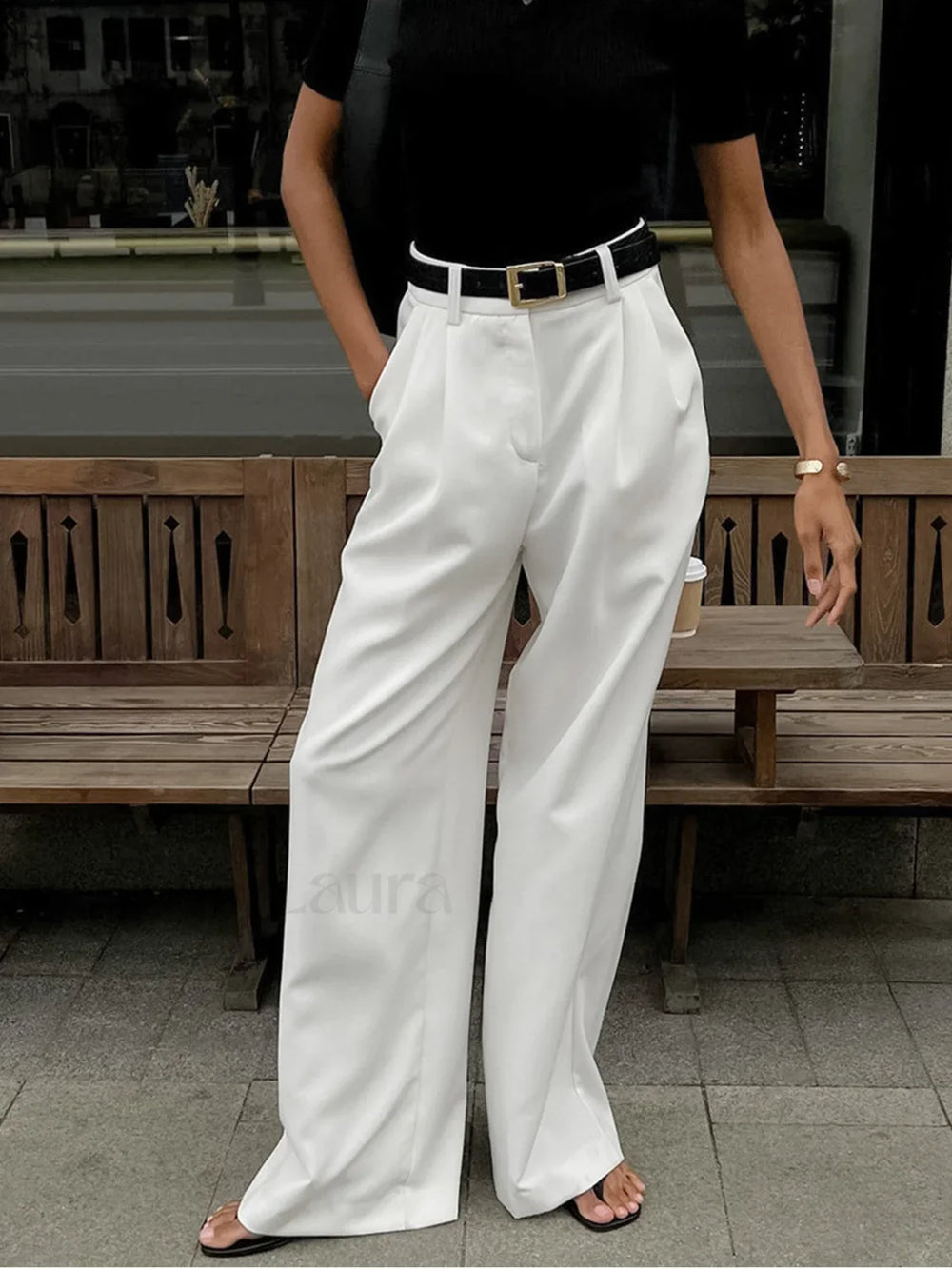 Solid Wide Leg Pants Without Belt Pants