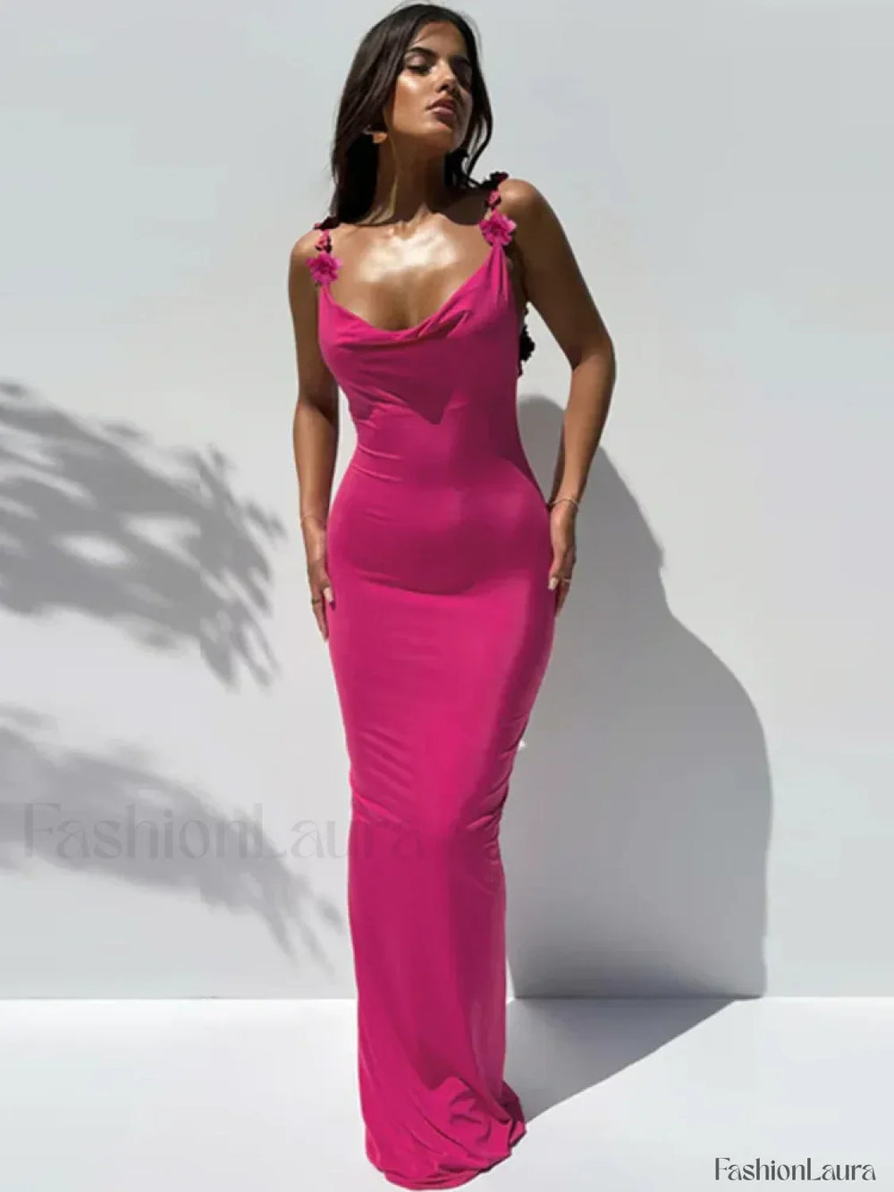 Spaghetti Rose Backless Maxi Dress