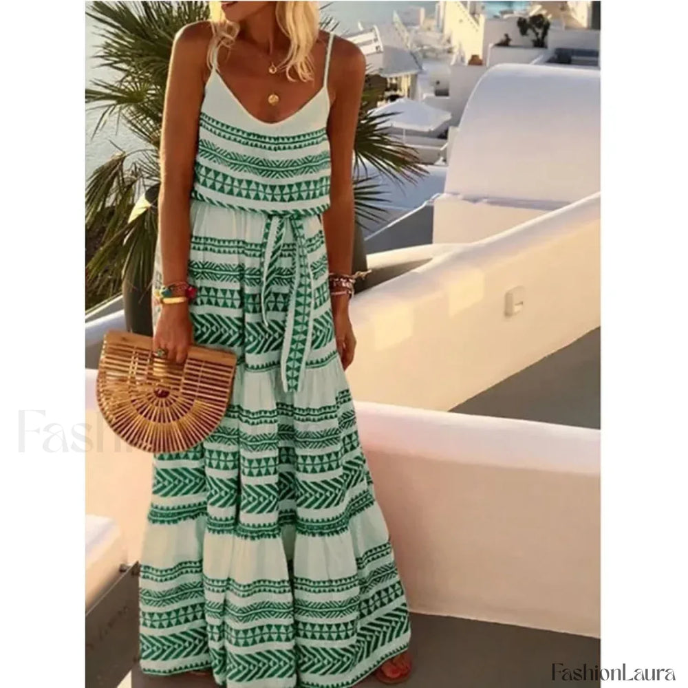 Spaghetti Strap Camisole Boho Dress green. / S