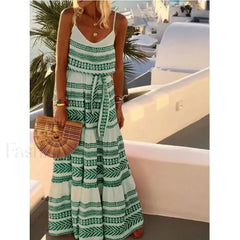 Spaghetti Strap Camisole Boho Dress green. / S