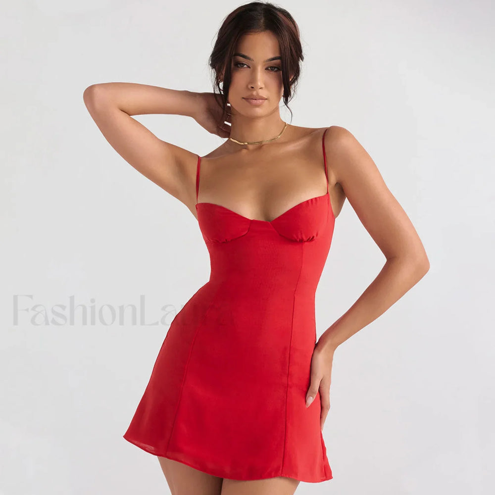 Spaghetti Strap Sweetheart Neck Slip Party Mini Dress Red M / Red Party Dresses L