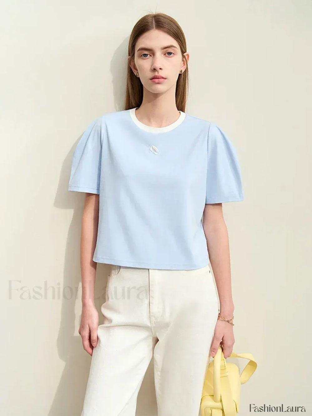 Spliced Mutton Sleeve T Shirt