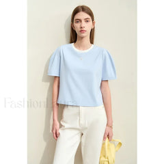 Spliced Mutton Sleeve T Shirt gray blue / S