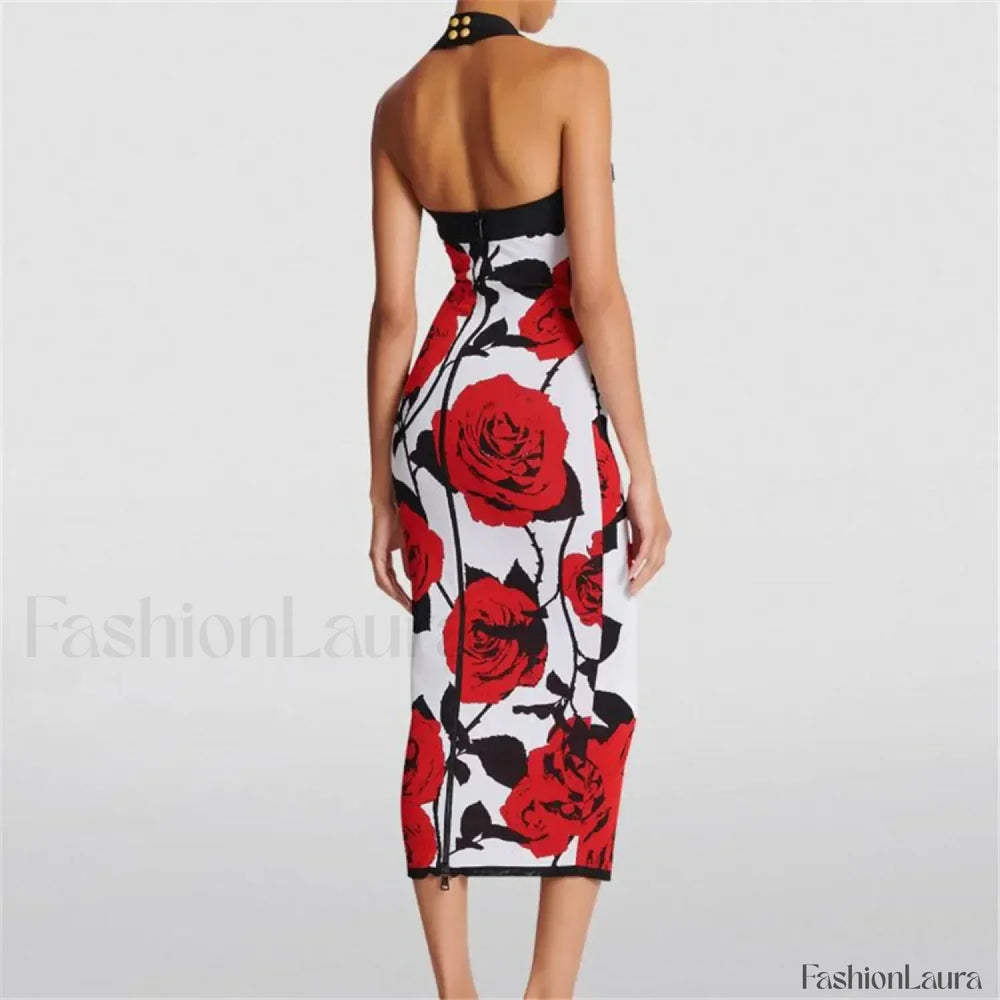 Spliced Zipper Neck Floral Dress