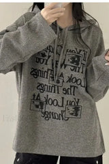 Splicing Printed Letter Hooded Hoodie Grey / M
