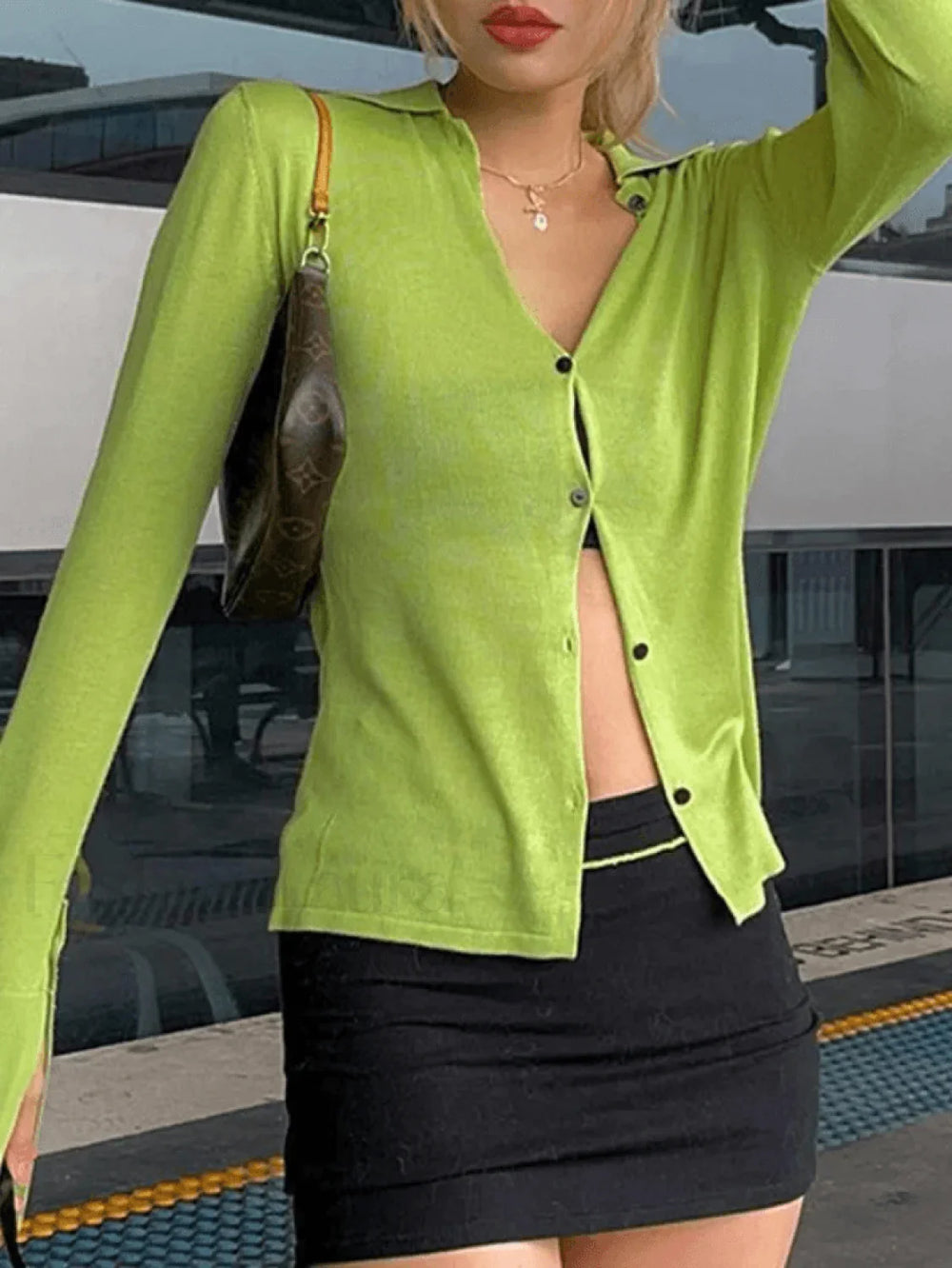 Split Cuff Button Front Long Sleeve Blouse Shirts