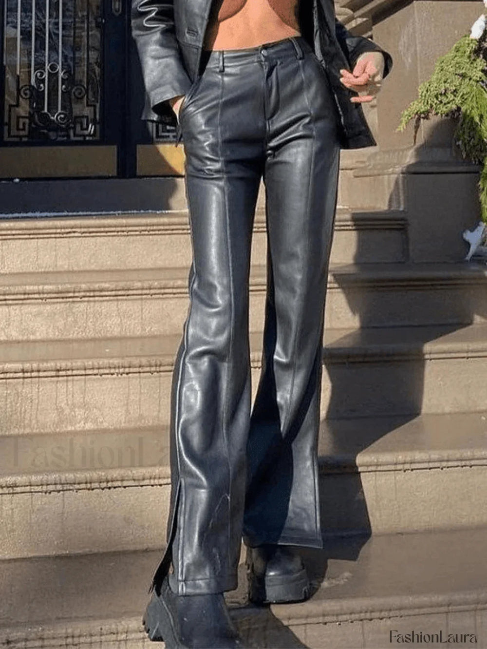 Split Flare Leg Pu Pants Pants