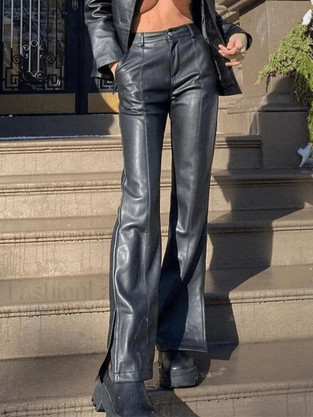 Split Flare Leg Pu Pants Pants