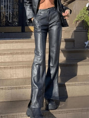 Split Flare Leg Pu Pants Pants