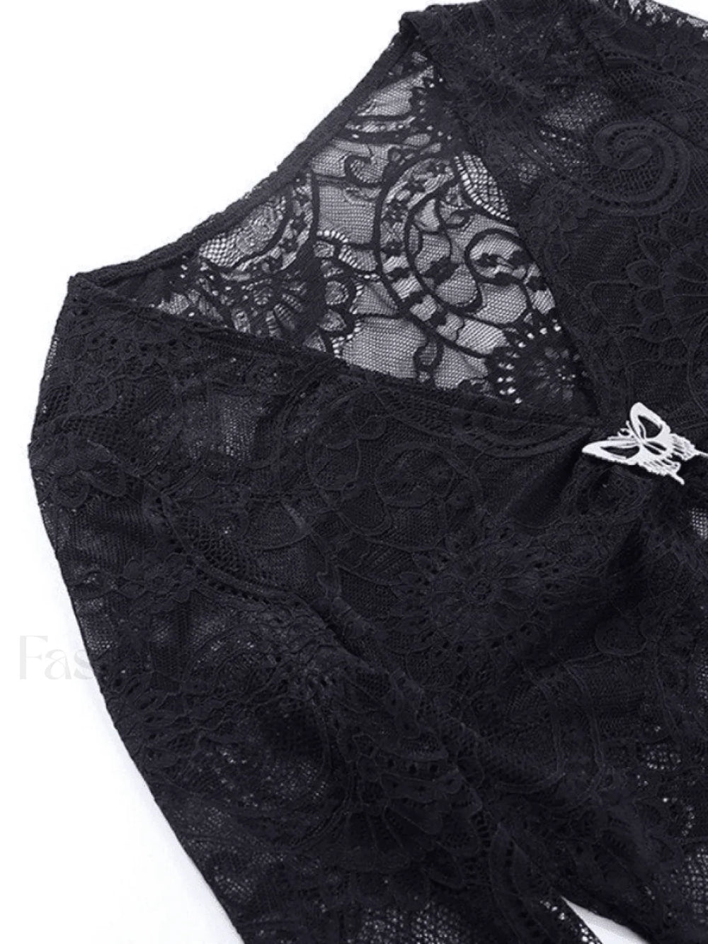 Split Lace Cropped Long Sleeve Blouse Shirts