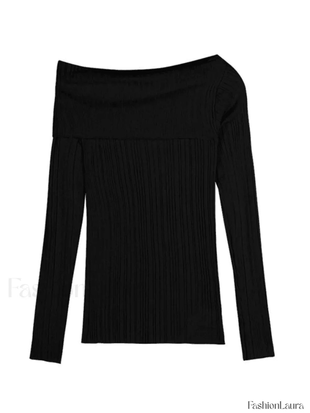 Split Off Shoulder Ribbed Knit Top Sweaters
