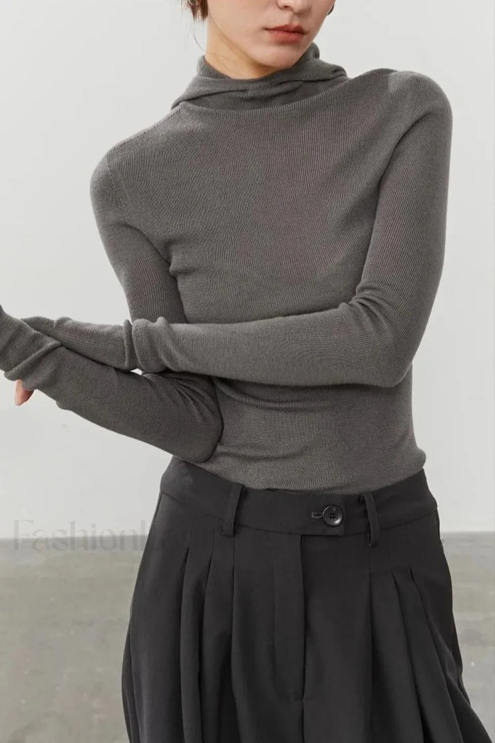 Sport Style Slim Knit Hooded Hoodie Grey / S