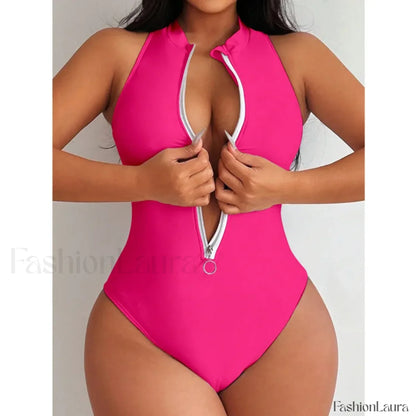 Sports Push Up Closed Swim One Piece pink / S