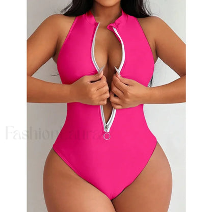Sports Push Up Closed Swim One Piece pink / S