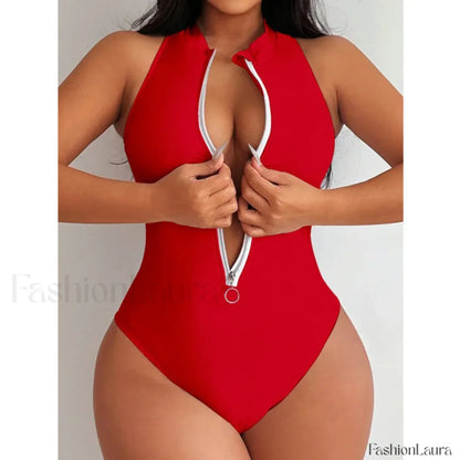 Sports Push Up Closed Swim One Piece red / S