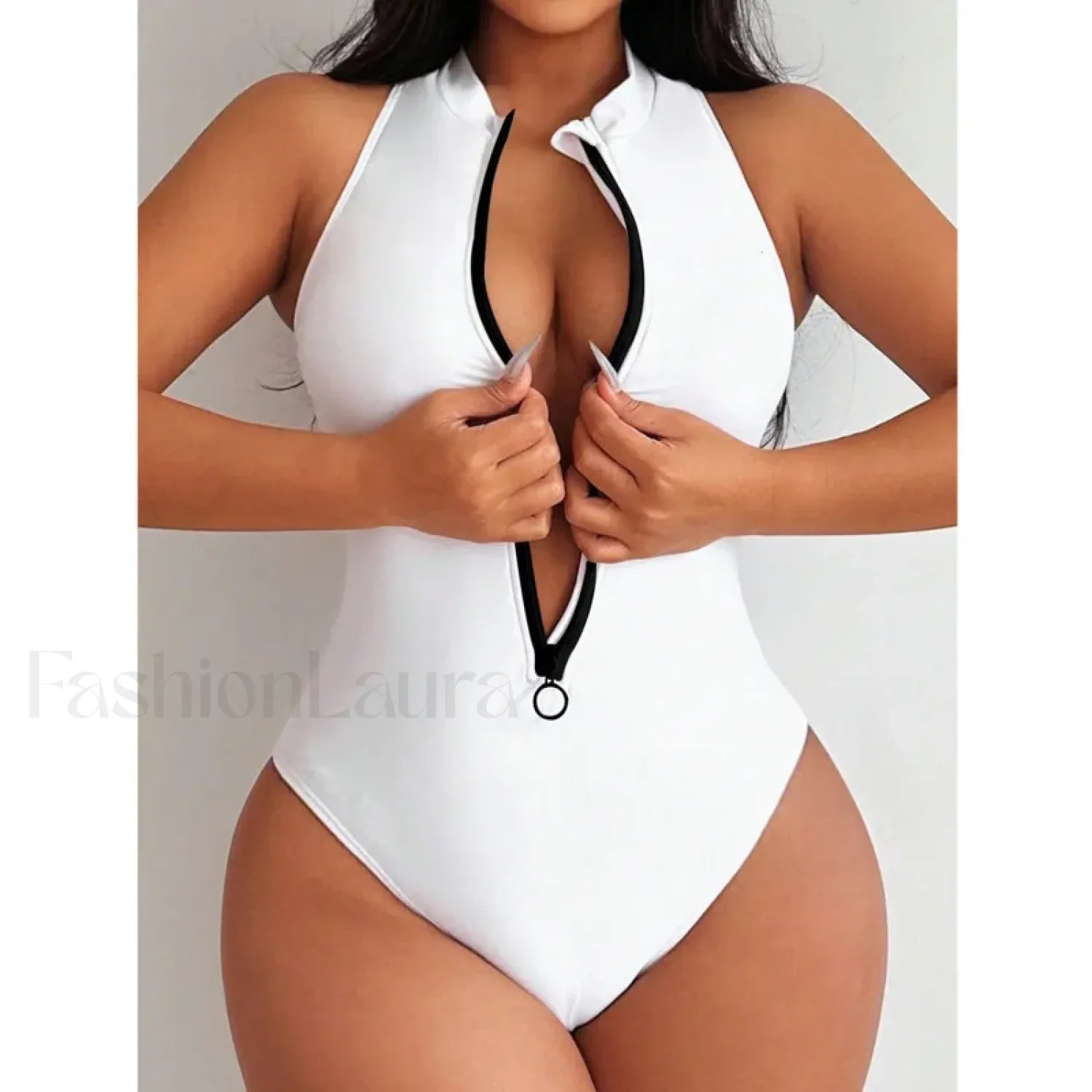 Sports Push Up Closed Swim One Piece white / S