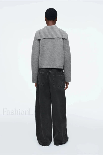 Spring Gray Crew neck Knit Cardigan