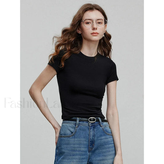 Spring New Casual Short Sleeve T Shirt Black / S