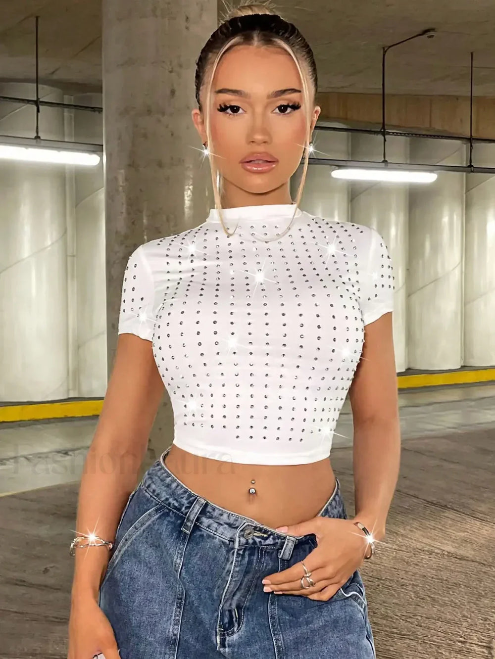 Spring Summer Sweet Spice Girl Slimming Crop Top white / XS